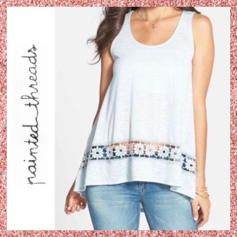 Painted Threads Pale Blue Crochet Tank Top Small S